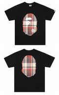 Black Bape T-shirt with oval plaid graphic on chest