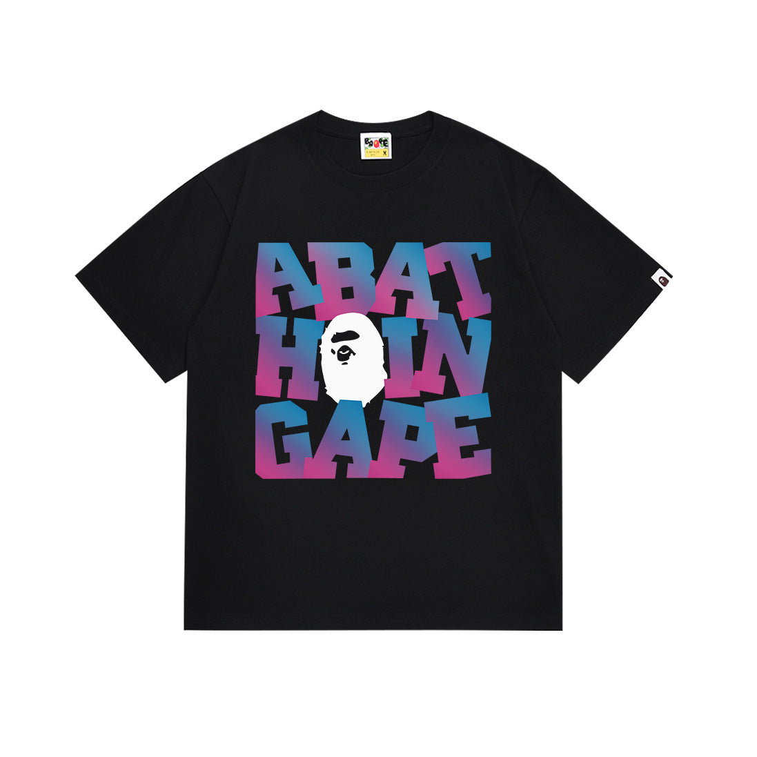 Black Bape T-shirt with colorful face graphic on front