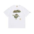 Bape white short-sleeve T-shirt with green camo logo graphic