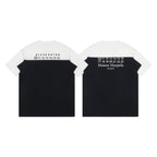 Two-tone T-shirts pair, white panels and black panels with number-and-text graphic