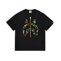 Black T-shirt with colorful camouflage graphic logo