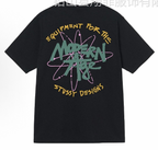 Short-sleeve black T-shirt with multicolor logo graphic on chest
