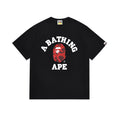 Black short-sleeve T-shirt with large A BATHING APE graphic and ape face
