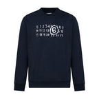 Navy crewneck sweatshirt with numbered ring graphic on chest