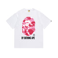 White T-shirt with pink camo ape graphic and BY BATHING APE logo