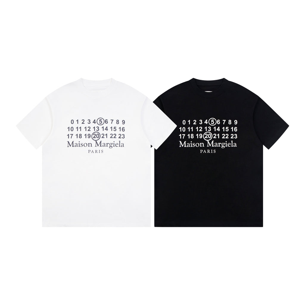 Graphic T-shirts, white and black, with numeral "Maison Margiela" "PARIS" print