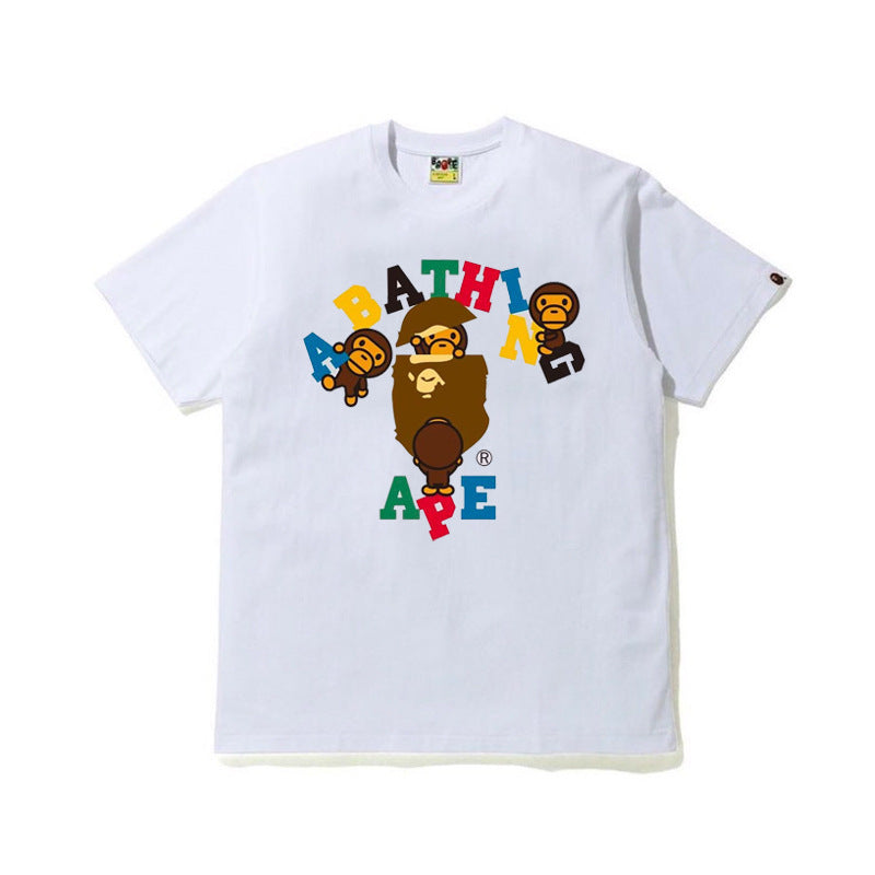 Bape T-shirt with large colorful BATHA APE logo graphic on white front