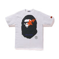 White Bape T-shirt with large ape head graphic, orange star and black print