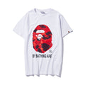 BAPE graphic T-shirt, white crewneck short sleeve with red camouflage ape logo