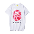 Bape T-shirt white with red camo face graphic and BY BATHING APE print