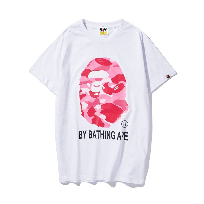 Bape T-shirt white with red camo face graphic and BY BATHING APE print
