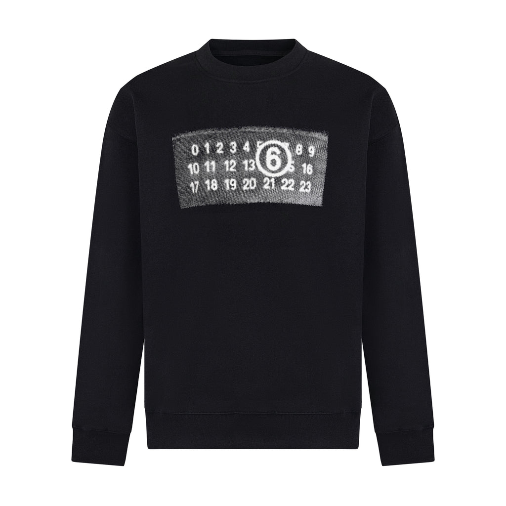Black crewneck sweatshirt with front square graphic print
