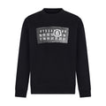 Black crewneck sweatshirt with front square graphic print