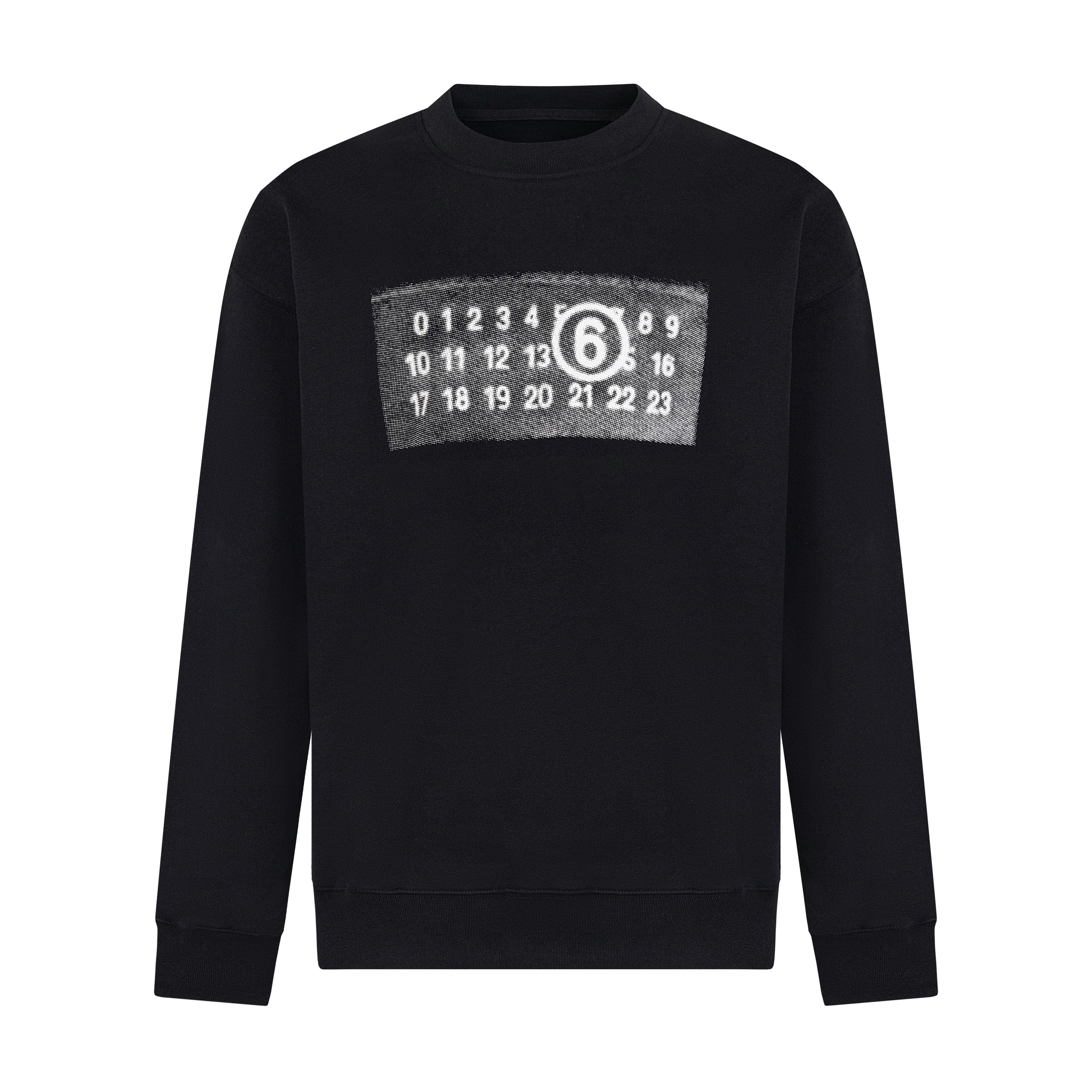 Black crewneck sweatshirt with front square graphic print