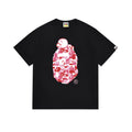 Black short-sleeve T-shirt with pink camo ape logo graphic