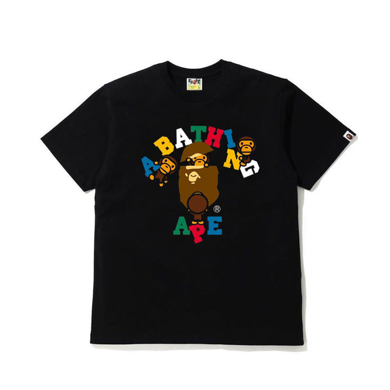 Black Bape graphic T-shirt with colorful front print