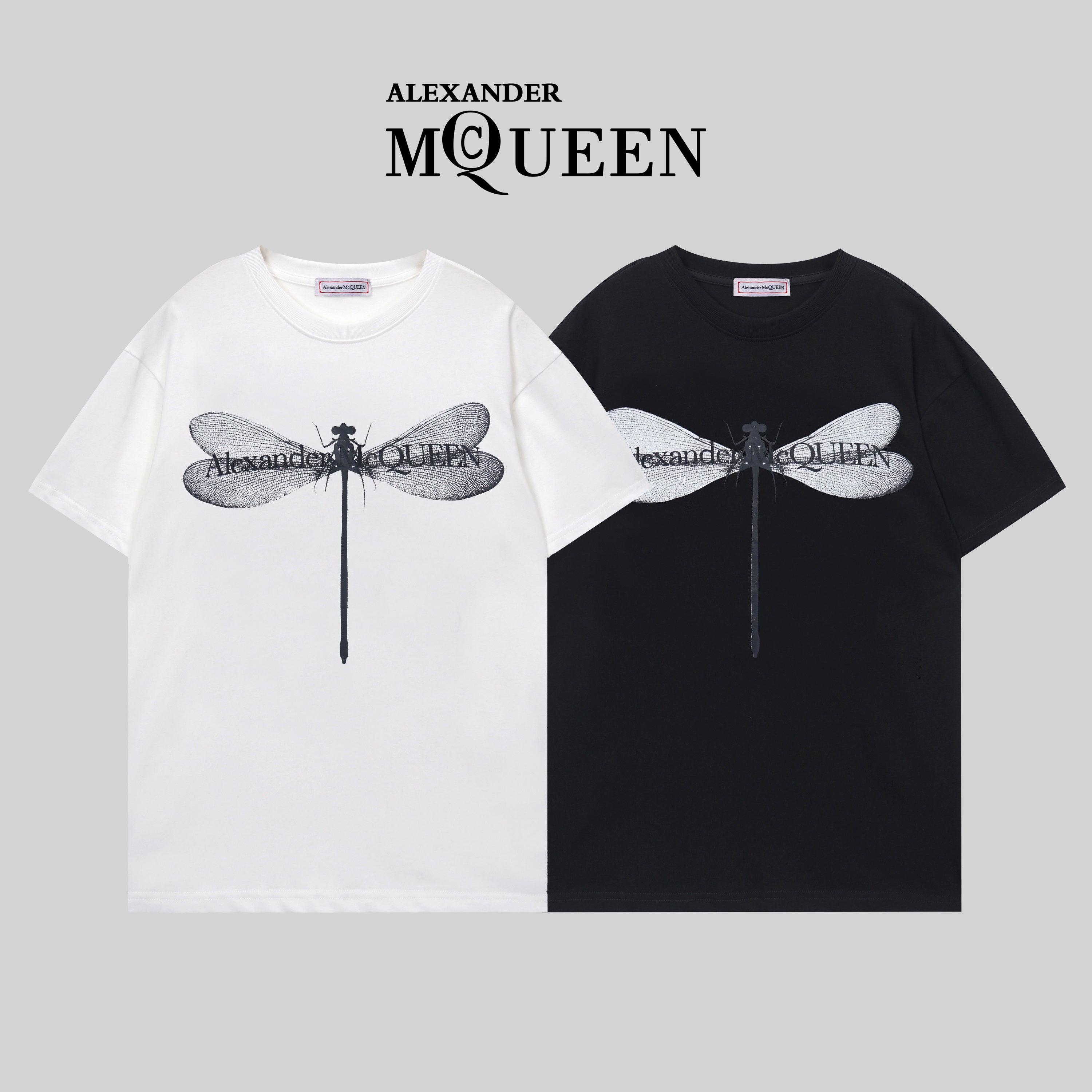 Alexander McQueen graphic T-shirts, white and black, crew neck with wing logo print
