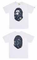Bape white graphic T-shirt with camouflage ape face logo