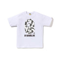White short-sleeve T-shirt with black camo graphic and BY BATHING APE print