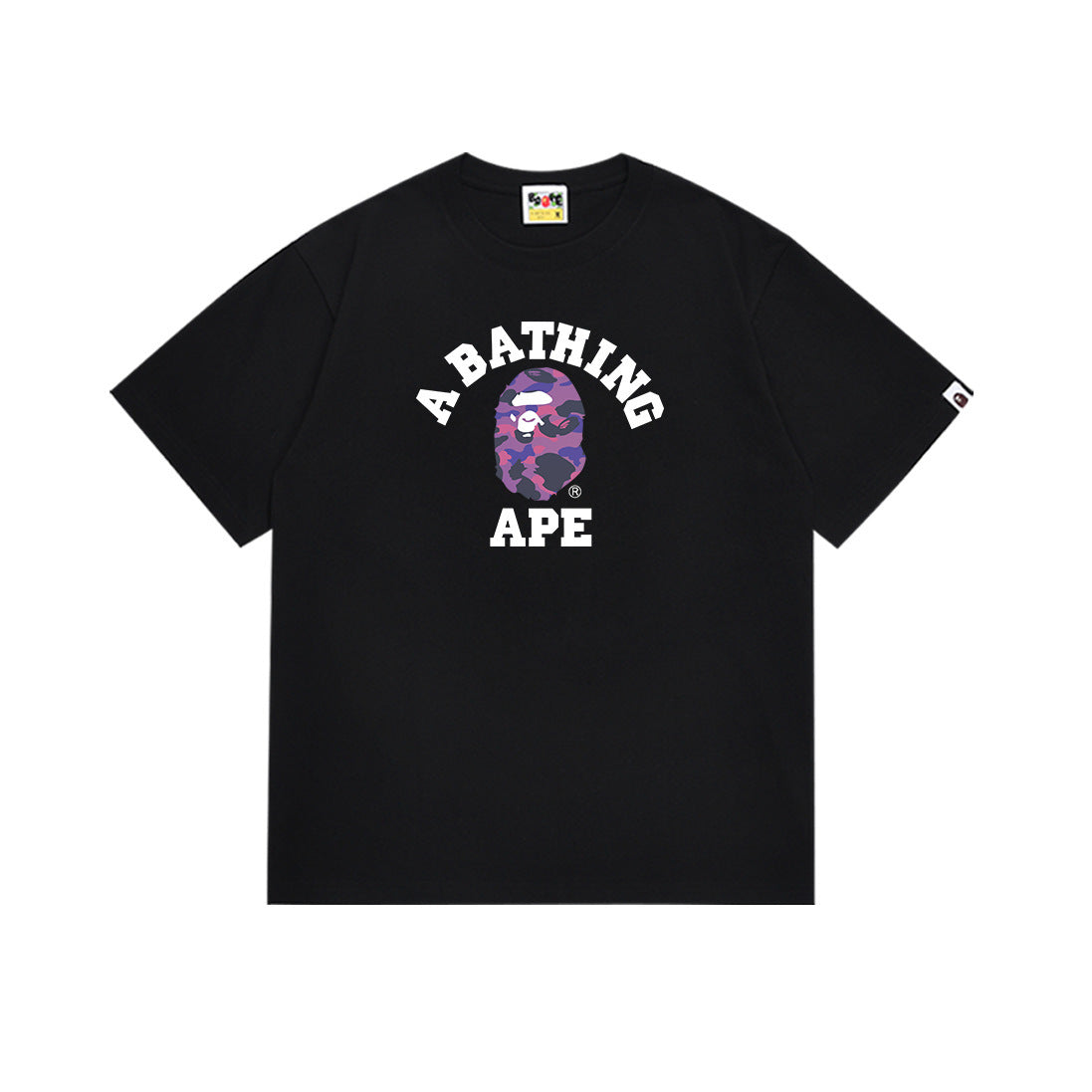Black BAPE crew-neck T-shirt with large A BATHING APE graphic