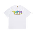 White Bape crew-neck T-shirt with colorful star BAPE graphic and slogan