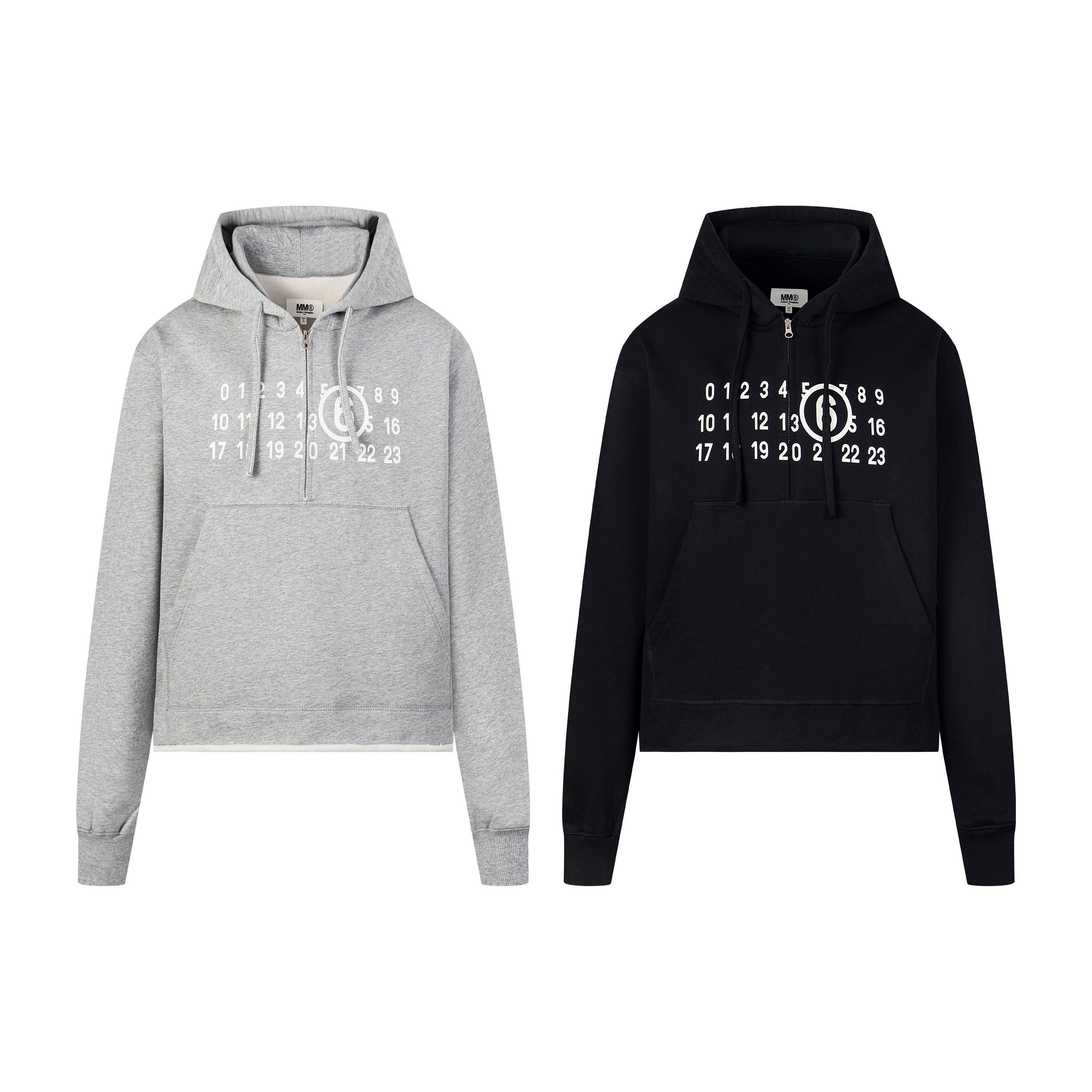 Set of two MM6 Maison Margiela hooded sweatshirts, grey and black with number print