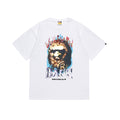 White crew-neck T-shirt with colorful animal graphic and BAPE logo print