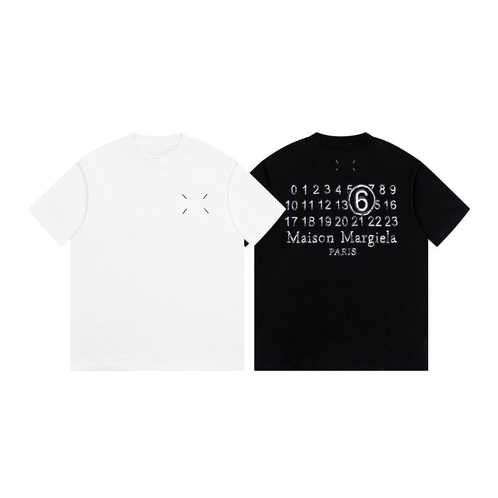 Set of two T-shirts: white with small slashes and black with number 6 print