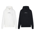 Pullover hoodie in white and black, with drawstring hood and long sleeves