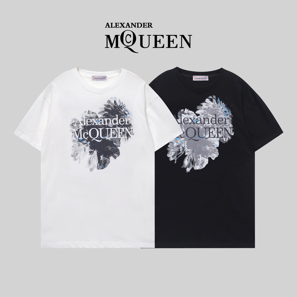 Alexander McQueen T-shirt, white, crew neck, large front floral graphic