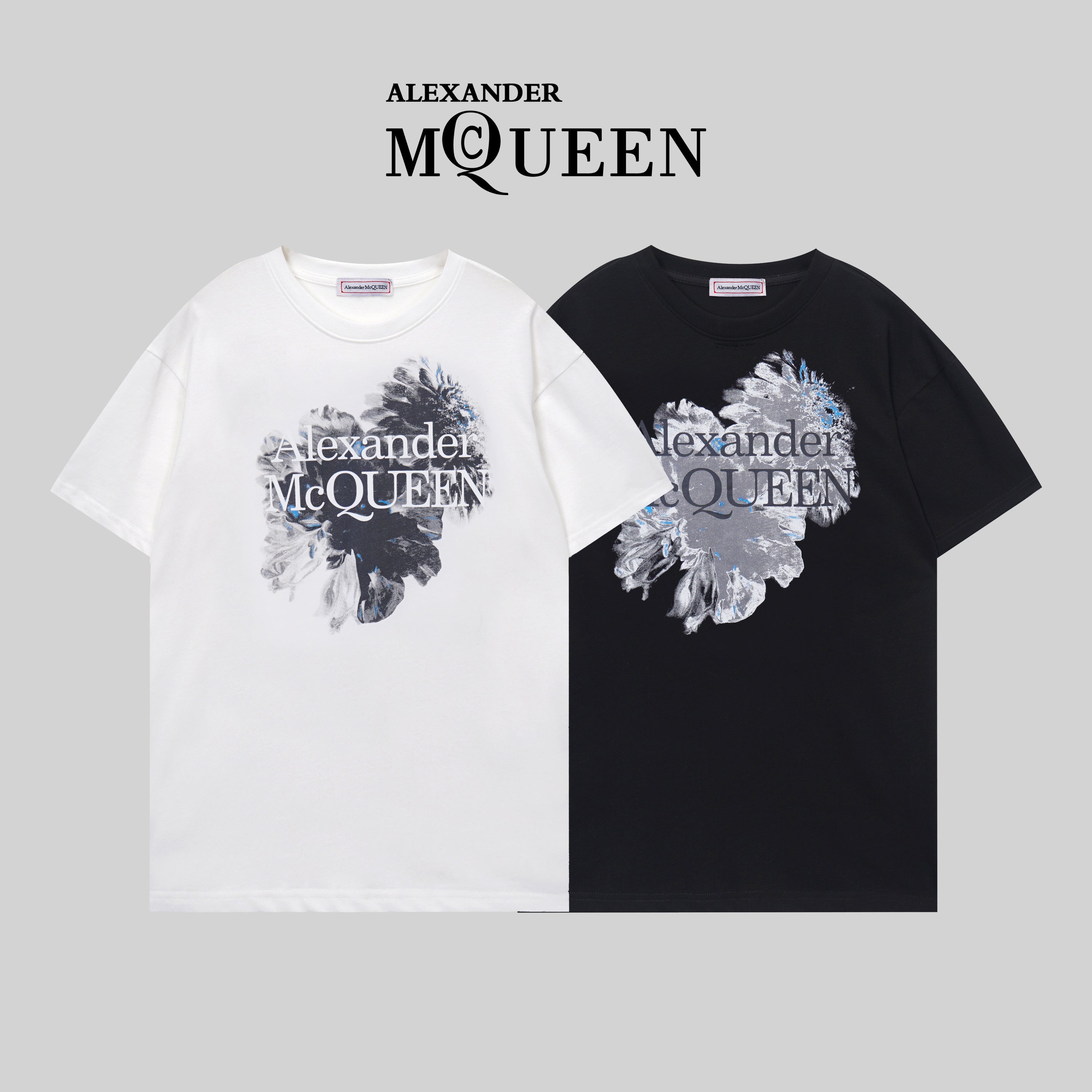 Alexander McQueen T-shirt, white, crew neck, large front floral graphic