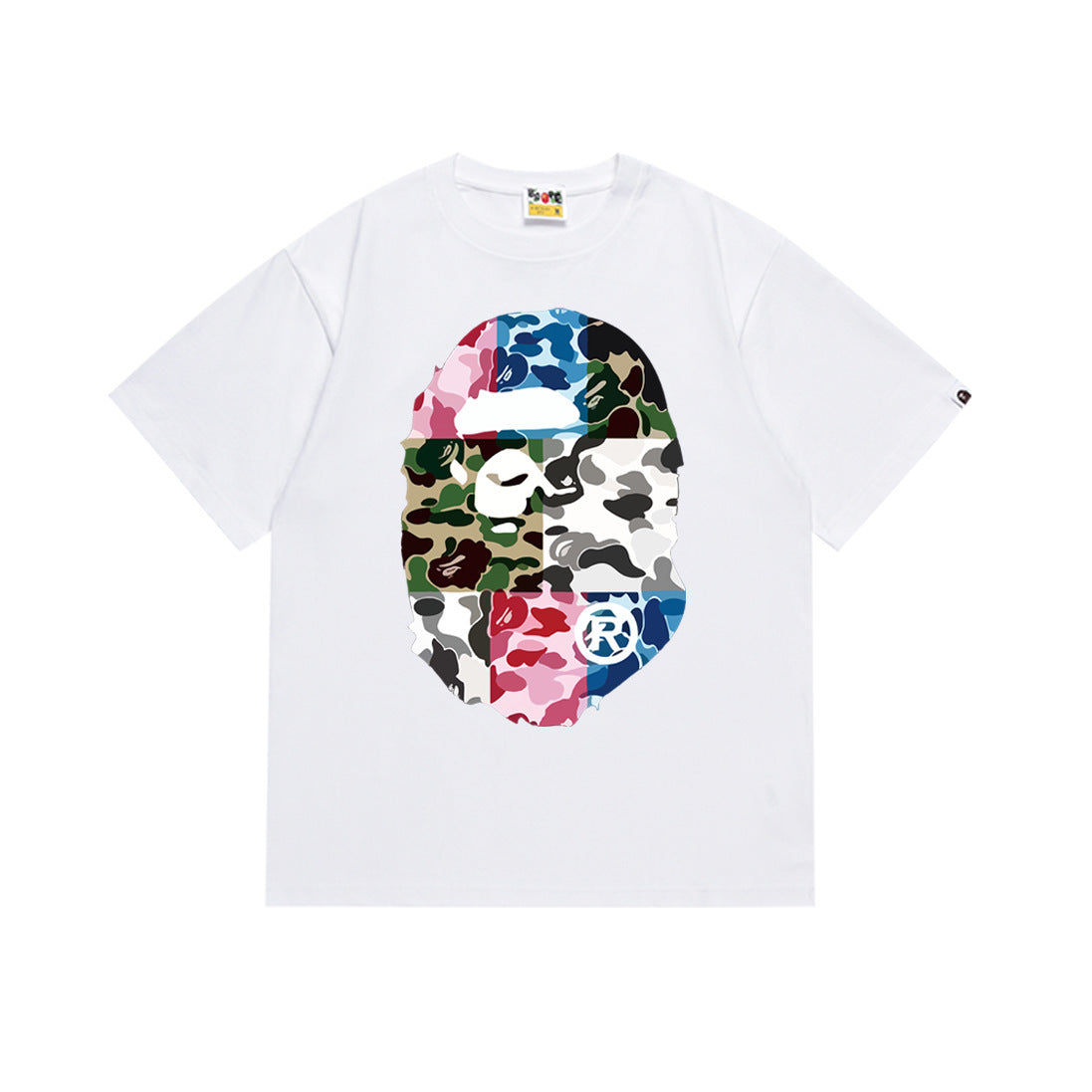 White Bape camo graphic T-shirt with large face print