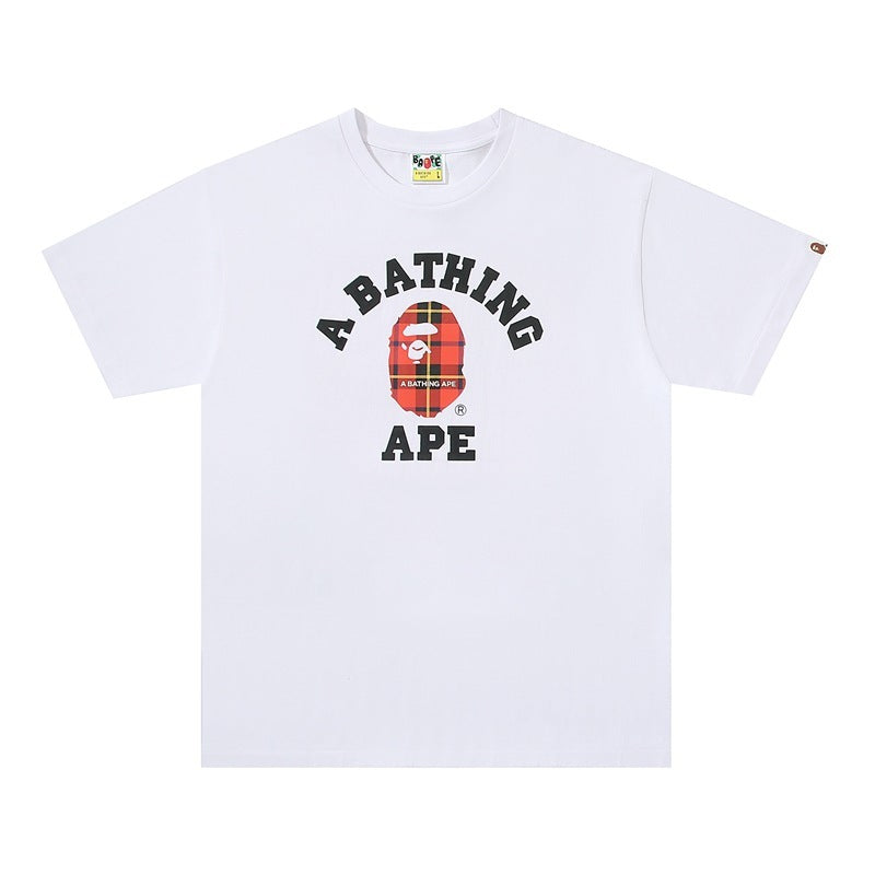 Bape white short-sleeve T-shirt with BATHING APE graphic logo