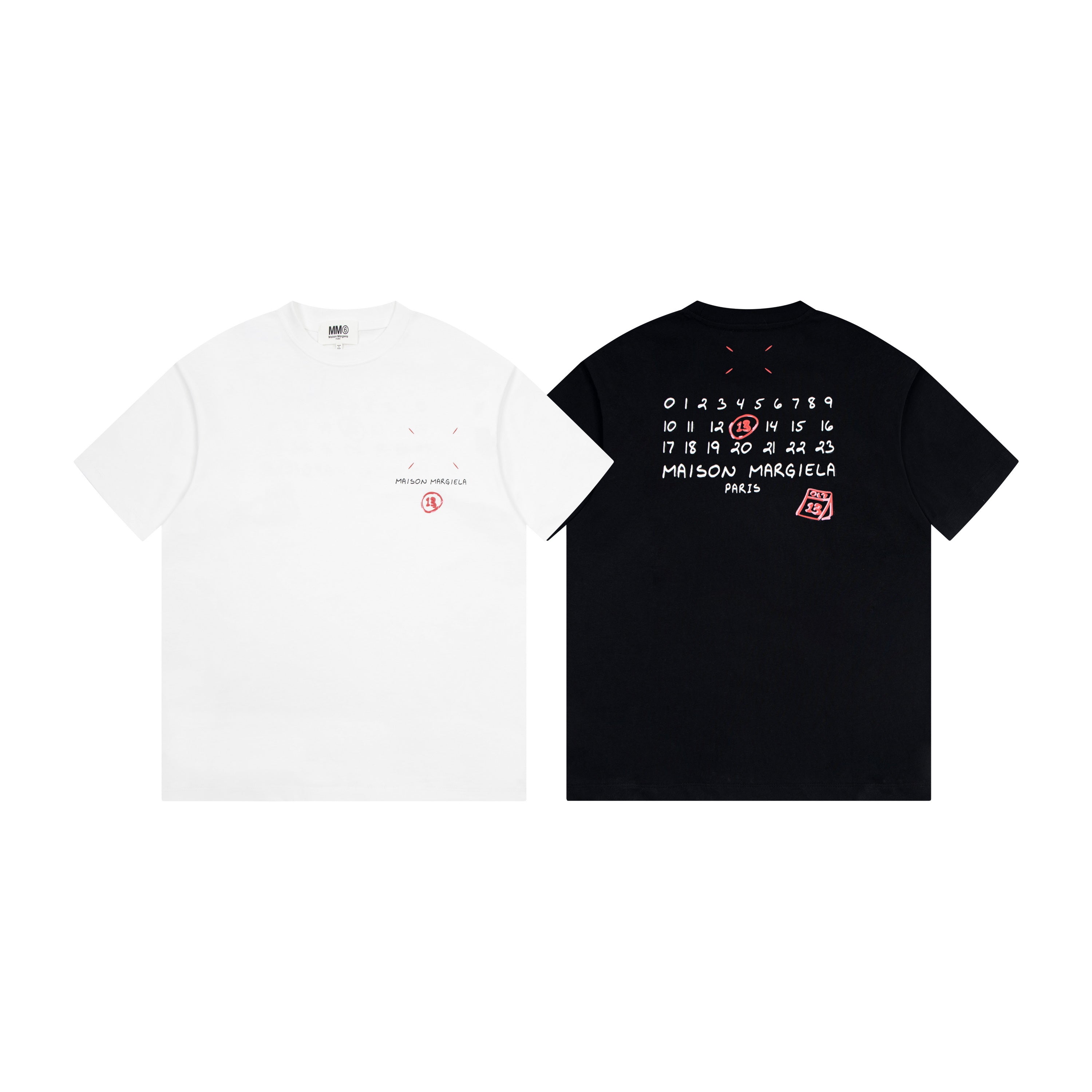 White and black Maison Margiela T-shirts, each with small number graphic