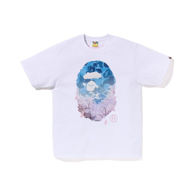 Bape white T-shirt with blue graphic logo on chest