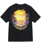 Black T-shirt with round palm tree graphic front print