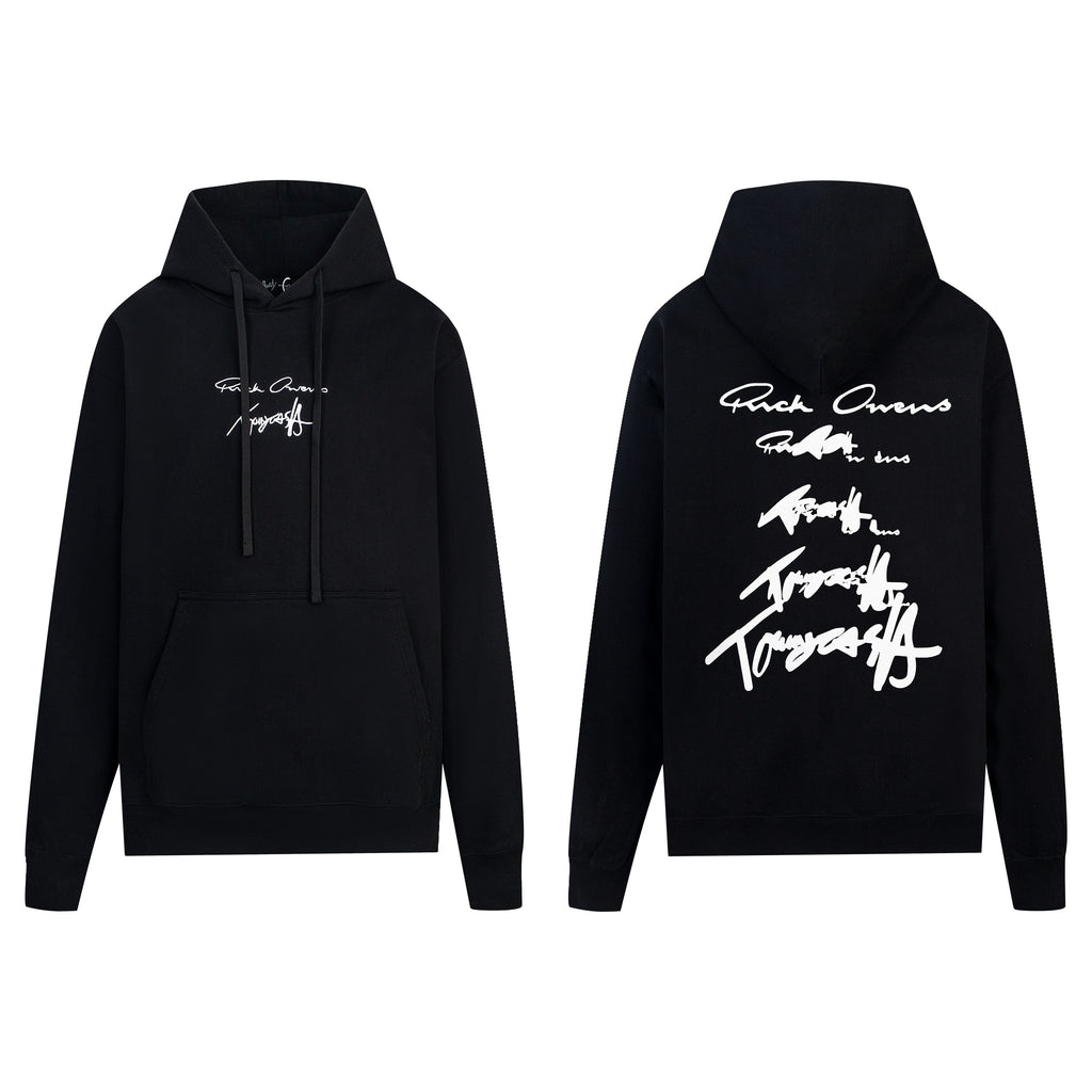 Black Maison Margiela hoodie with hood, drawstrings, and front logo print