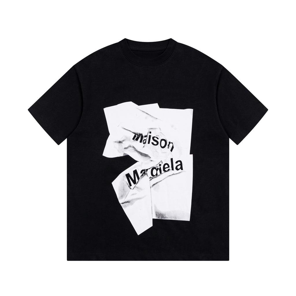Maison Margiela black graphic T-shirt with white layered front print