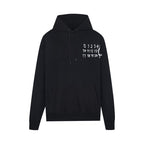 Black pullover hoodie with drawstring hood and front number graphic