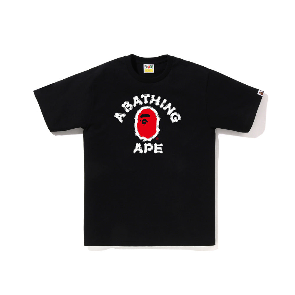 Bape black crewneck T-shirt with A BATHING APE graphic and red ape face