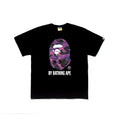 Black T-shirt with purple camouflage ape face and BY BATHING APE print