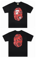 Bape black graphic T-shirt with red camo face print
