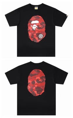 Bape black graphic T-shirt with red camo face print