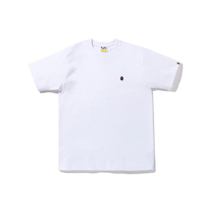 White crewneck T-shirt with small chest logo patch