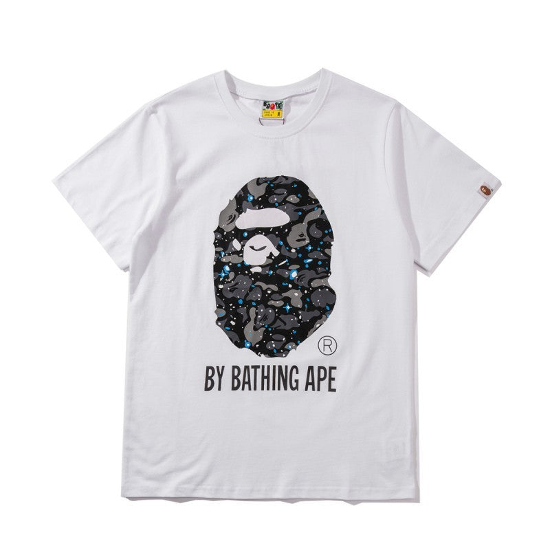 Bape T-shirt in white with black camo ape graphic front