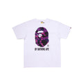 Bape T-shirt in white with purple camo ape logo graphic on chest