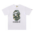 White Bape graphic T-shirt with black and gold ape face front print