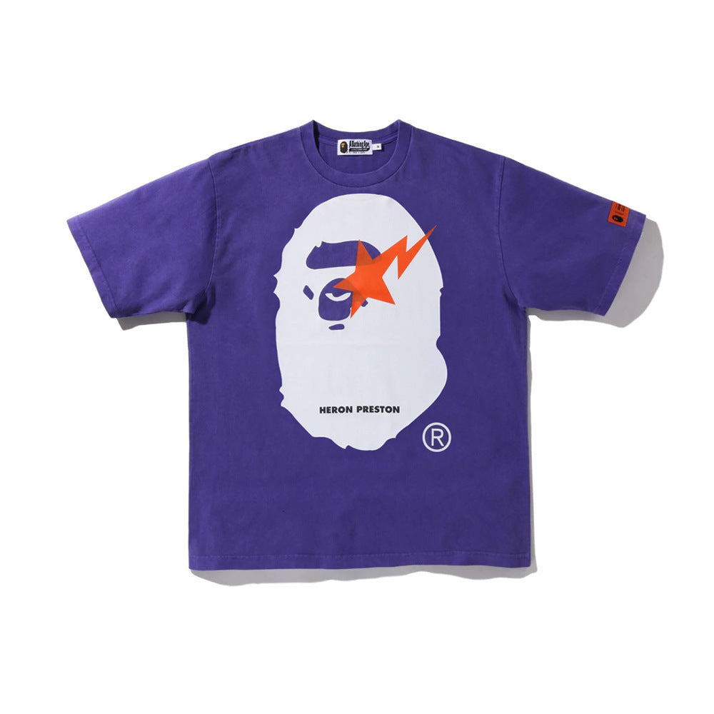 Bape T-shirt with purple fabric and large front animal graphic