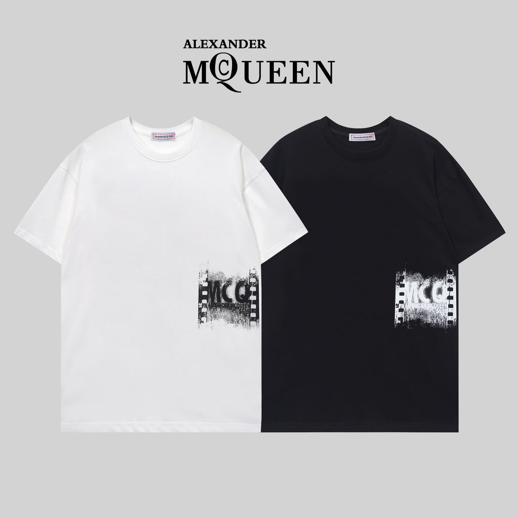 Crew-neck cotton T-shirts: white and black, MCQ logo chest print