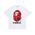 White T-shirt with red camouflage BAPE face graphic and BY BATHING APE text